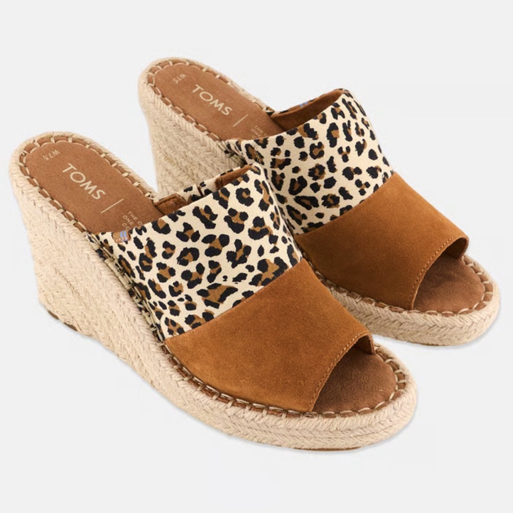 TOMS | Monica Mule Slip On Wedges in Leopard and Suede